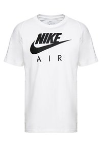 White cotton t-shirt featuring a large black Nike logo and "AIR" text on the front. Short sleeves and a crew neck design.