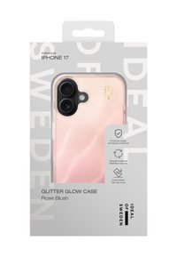 Etui iPhone 17 Glitter Glow w kolorze różowego rumieńca. Charakteryzuje się błyszczącym wykończeniem, gładką teksturą oraz ochronnym designem. Zapakowane w markowe pudełko.