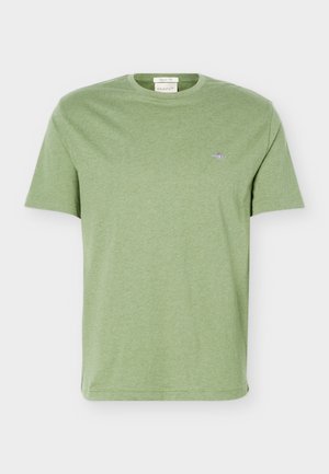 Lichtgroen katoenen T-shirt met korte mouwen, een ronde halslijn en een klein geborduurd logo op de linkerborst.