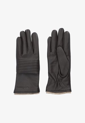 Brązowe skórzane rękawice z gładkim wykończeniem, z falbankowym wykończeniem na plecach, miękką podszewką wewnętrzną i dopasowanym mankietem.