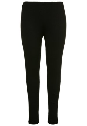 Leggings neri realizzati in un tessuto elasticizzato con una vita elastica, design aderente e senza motivi visibili o dettagli hardware.