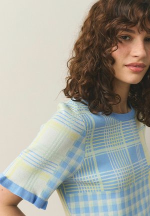 Next, REGULAR FIT - GINGHAM FRILL TRIM SHORT SLEEVE TOP - Print T-shirt - blue yellow
