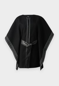 Desigual Poncho Aladin Milan Per Donna - Nero (2000 Black) Con Cappuccio E Ricami Etnici - Morbido Poliestere, Lungo E Regolare