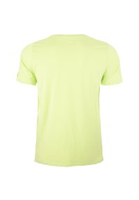 Lime green T-shirt, short sleeves, soft cotton material, standard crew neck design, straight hem with no patterns or accents.