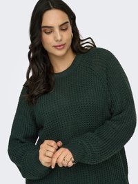 Femeie cu păr lung și închis la culoare, purtând un pulover gros de culoare verde închis, cu mâinile încleștate și privirea îndreptată în jos, având o expresie blândă.
