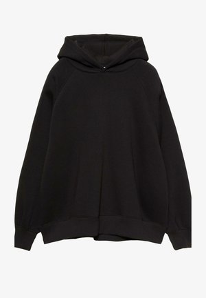 Sort hættetrøje med afslappet pasform, der har ribbede manchetter og kant. Lavet af blødt bomuldsblandingsstof, minimalistisk design, ingen mønstre.