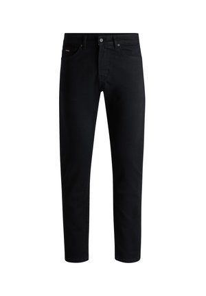Svarta denimjeans med rak passform, femficksdesign, metallknappstängning och subtila sömmar längs sömmarna.