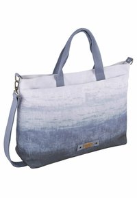 Canvas draagtas met een verloopontwerp van licht naar donkerblauw, met dubbele handvatten en een afneembare schouderriem.