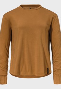 Langarm-Shirt in einem warmen Braunton, mit Rundhals, gerippten Bündchen und einem leicht lockeren Schnitt, aus weichem Stoff gefertigt.