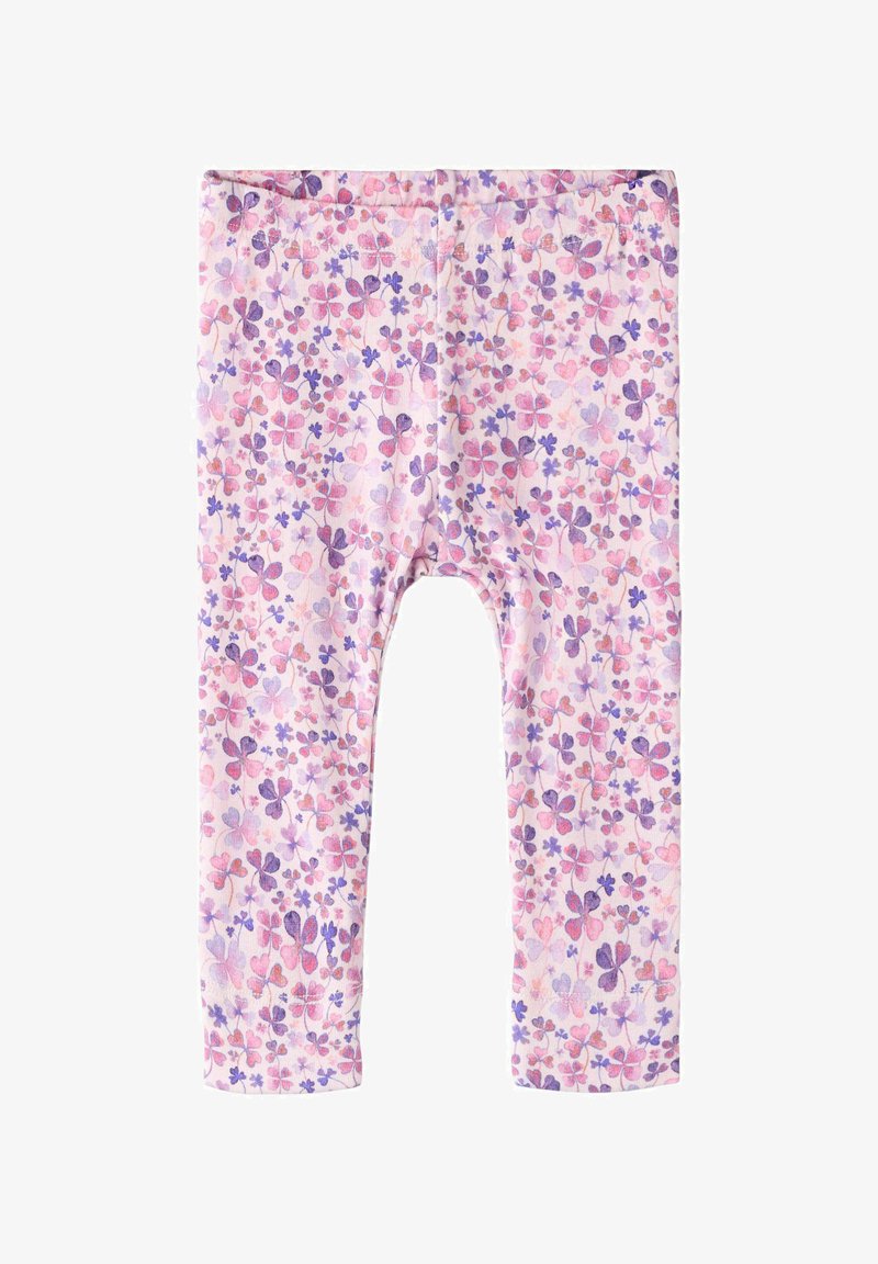 Κολάν από μαλακό ύφασμα, με ροζ φόντο και μοτίβα λουλουδιών σε μωβ και ροζ. Σχεδιασμένο σε πλήρες μήκος με ελαστική μέση.