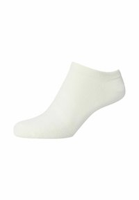 Calzino bianco alla caviglia, realizzato in materiale leggero con un design testurizzato. Presenta un bordo a coste e una cucitura liscia sulla punta per garantire comfort.