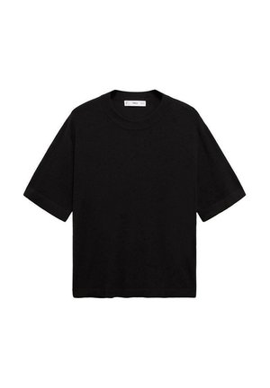 Zwarte katoenen T-shirt met een relaxed fit, korte mouwen en een ronde hals. Gladde textuur met een eenvoudig, effen kleurontwerp.