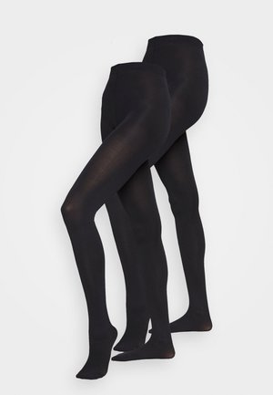 Schwarze blickdichte Strumpfhosen, glatte Textur, hochgeschnittenes Design, enganliegende Form, eng an den Knöcheln, ohne sichtbare Muster oder Akzente.