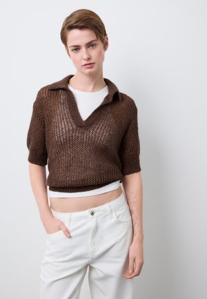 SWEATER WITH COLLAR - Polo - dark brown