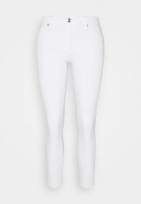 Jeans skinny in denim bianco con vita media, quattro tasche, chiusura a bottone e dettagli di cuciture minimi. Tessuto liscio, vestibilità slim.