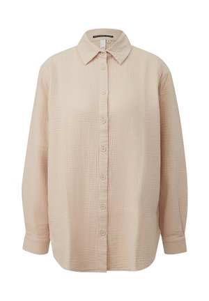 Lichtbeige, lange mouwen, overhemd met knopen, gemaakt van een textuurstof, met een puntige kraag en manchetten aan de mouwen.