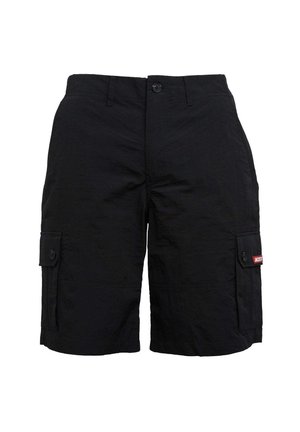 Sorte cargo shorts lavet af letvægtsstof, med knaplukning, to sidelommer og en logoaccent på sidelommen.