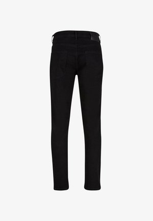 Sorte stretch-jeans med slim fit, med mid-rise talje og to baglommer. Glat tekstur med minimale hardwaredetaljer.