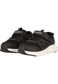 Scarpe da ginnastica nere con tomaia in rete e materiale sintetico, dotate di una fascetta in Velcro e di una suola intermedia bianca. Suola in gomma testurizzata per una migliore aderenza.
