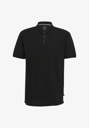 Zwart polo shirt gemaakt van katoen, met een twee-knoopsluiting, korte mouwen en een licht gebogen zoom met zijsplitten.
