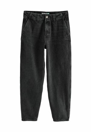 Sorte denimjeans med høj talje, fem-lomme design og lige benpasform. Har knappog lynlås lukning.