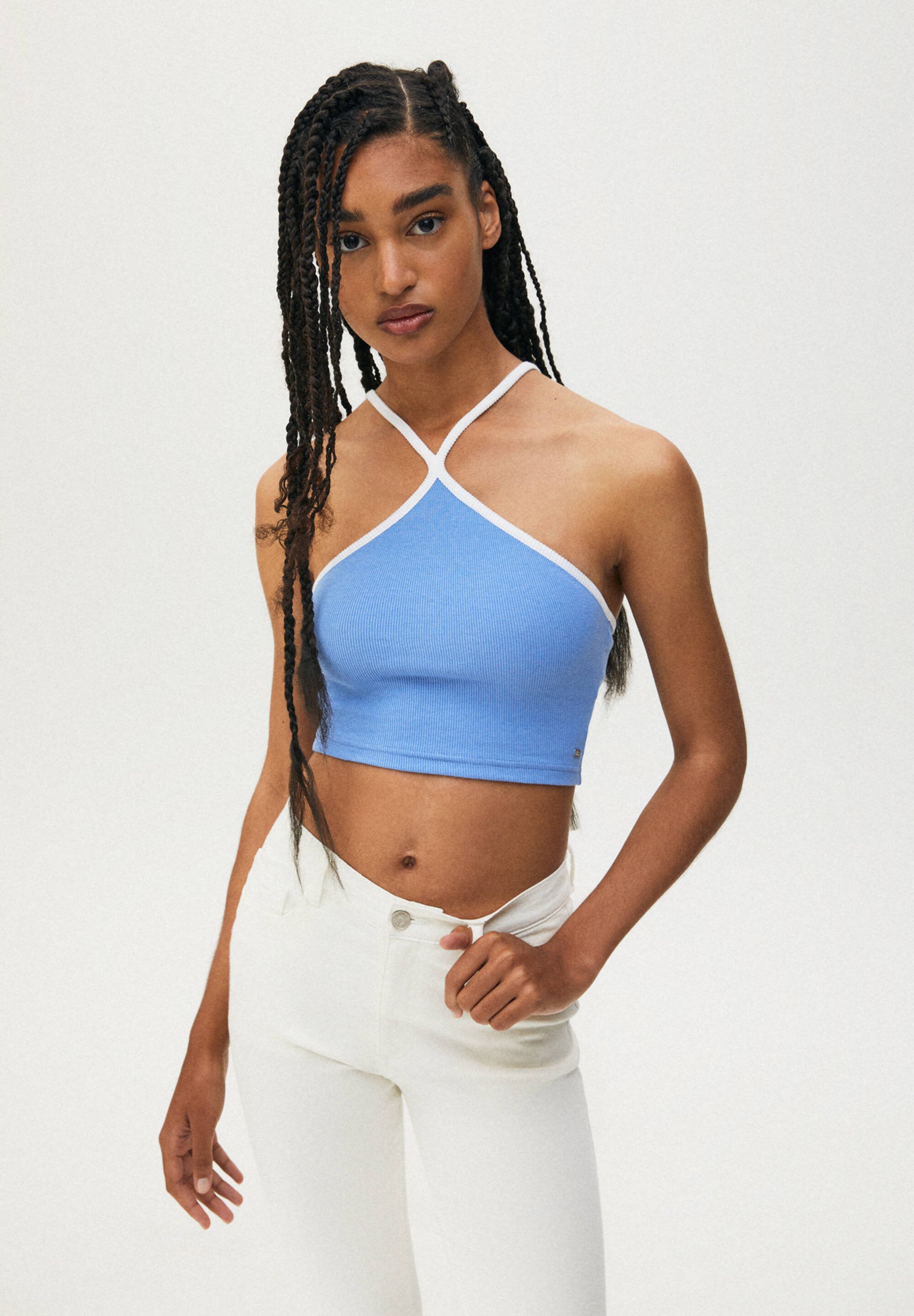 royal blue halter crop top