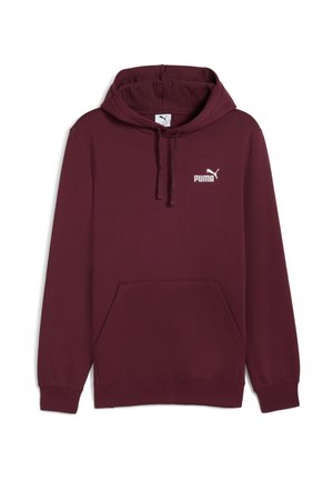 Maroon hoodie made of soft fabric, featuring a front pocket, hood with drawstrings, and a white PUMA logo on the chest.