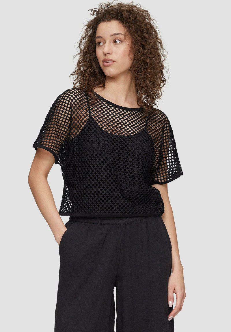 QS MIT LOCHMURSTE - Bluse - schwarz