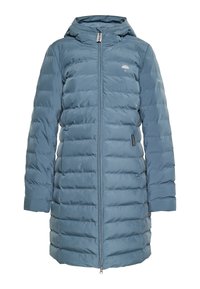 Käytännöllinen, toppaushuppuinen takki hillityssä sinisessä värissä, jossa on vetoketjusuljenta ja tikattu kuvio. Valmistettu sileästä, kevyestä materiaalista.