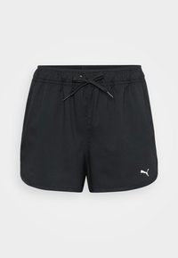 Črne atletske kratke hlače iz lahkega materiala z elastičnim pasom in vrvico. Na spodnji strani je bel logotip Puma.