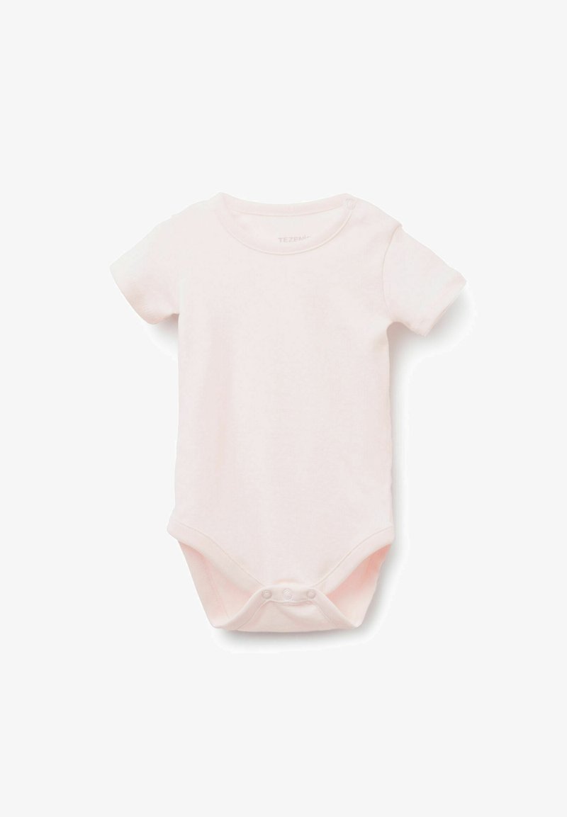 Różowy body z krótkim rękawem, wykonane z miękkiej bawełny. Oferuje okrągły dekolt i zatrzaski na dole, ułatwiające ubieranie.