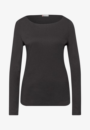 Czarna koszula z długim rękawem wykonana z miękkiej bawełny. Posiada szeroki dekolt w kształcie litery U oraz dopasowaną sylwetkę. Gładka faktura z minimalną ilością szwów.