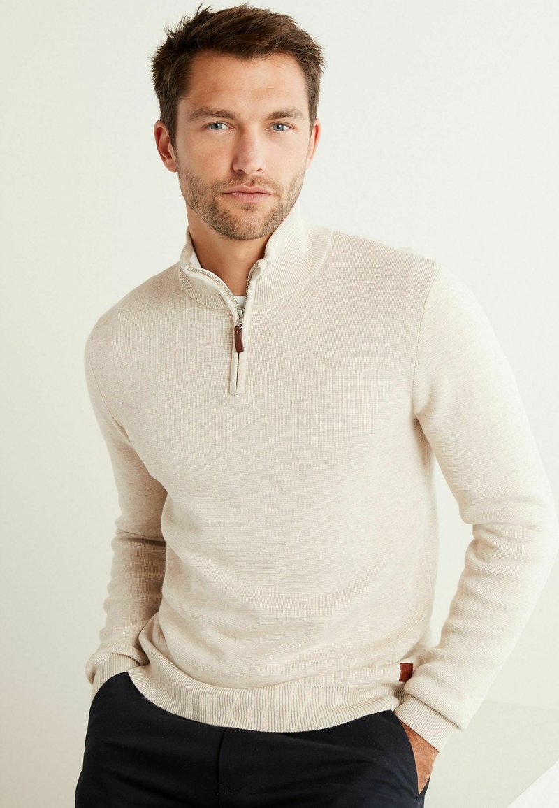 Next PREMIUM ZIP NECK Jumper cream/offwhite Zalando