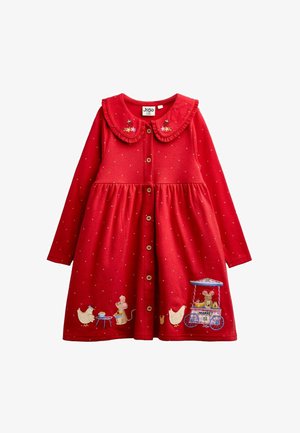 JoJo Maman Bébé, APPLIQUÉ BUTTON FRONT DRESS - Hverdagskjole - red animal market