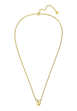 Guldtonet halskæde med en fin kæde og en U-formet vedhæng med en lille accentsten. Justerbar længde med en lås.