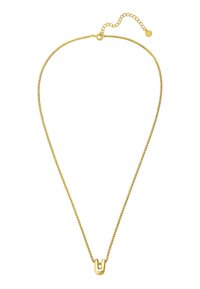 Pozlátený náhrdelník s jemným reťazcom a U-tvarom prívesku, ktorý obsahuje malý akcentový kameň. Nastaviteľná dĺžka s uzáverom.