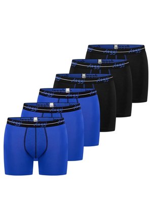 Set aus sechs Herren-Boxershorts in abwechselndem Blau und Schwarz, mit schwarzen Bundbändern und blauem „sloggi“-Logo.