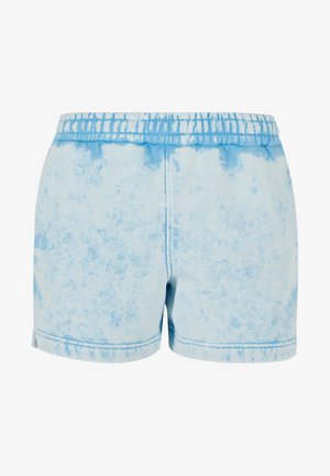 Világoskék, tye-dye mintázatú rövidnadrág, elasztikus derekkal és lapos varrással. Az anyag puha tapintású és laza kialakítású.