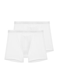 Weiße Baumwoll-Boxershorts mit einem weichen, elastischen Bund und dezentem Logo. Glatte Textur und klassischer Schnitt, verpackt in einem Doppelpack.