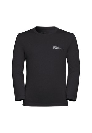 Zwarte langemouwen shirt gemaakt van zachte stof. Heeft een ronde hals en een klein logo op de borst. Eenvoudig ontwerp met een afgewerkte onderkant.