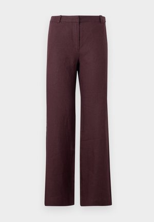 Pantalon droit marron foncé avec une ceinture et une fermeture avant cachée, présenté sur un fond clair uni.