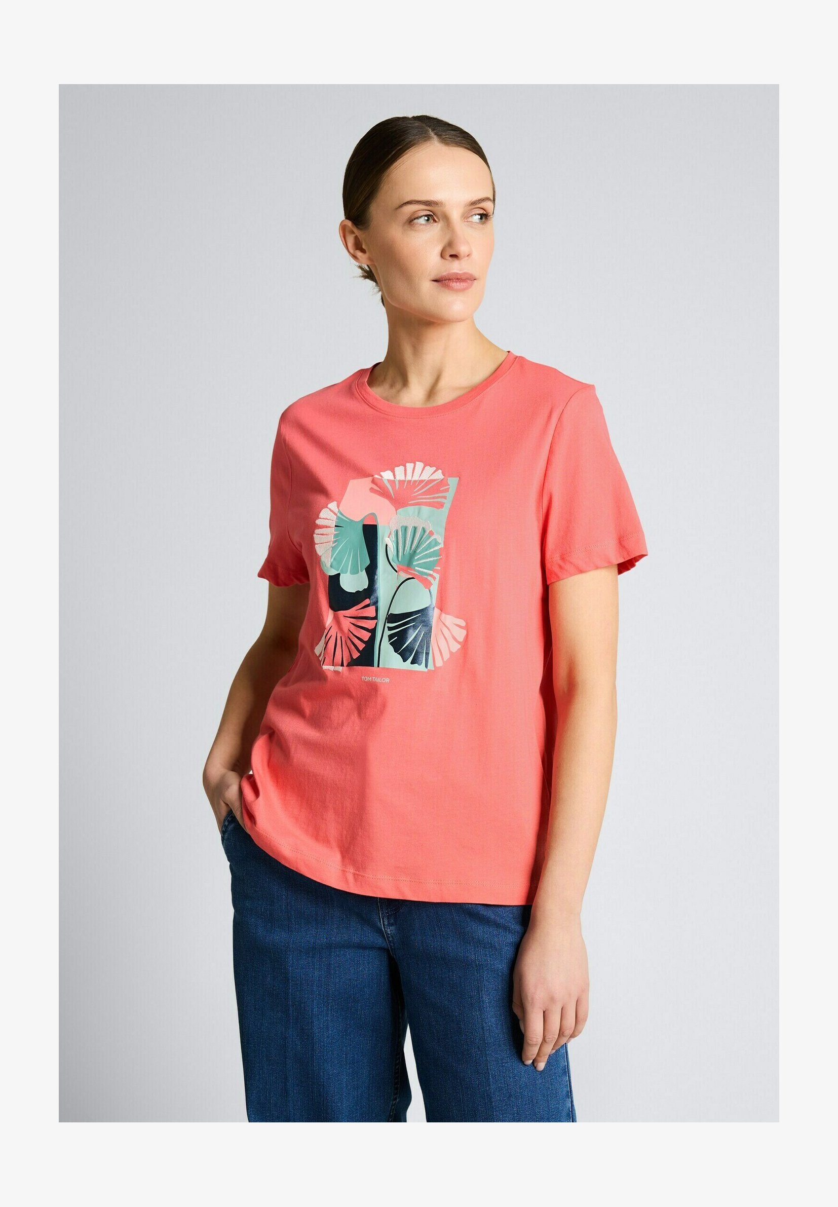 T-shirt Classica Donna TOM TAILOR, Manica Corta, Girocollo, Logo Stampato, Cotone Morbido, Vestibilità Regolare