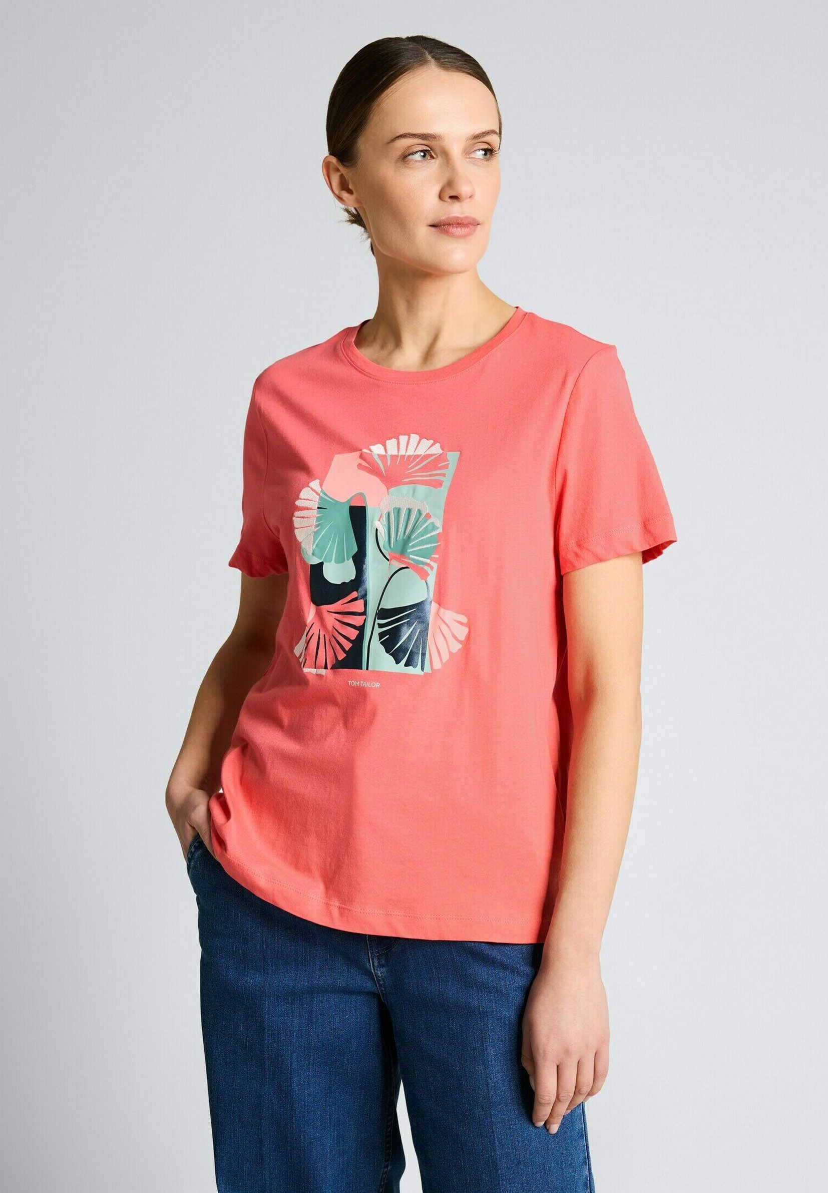 T-shirt Classica Donna TOM TAILOR, Manica Corta, Girocollo, Logo Stampato, Cotone Morbido, Vestibilità Regolare