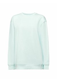 Sudadera de color verde menta claro con mangas largas, escote redondo y puños acanalados. Tejido suave con textura lisa y diseño minimalista.