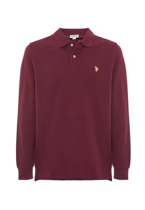 Polo a maniche lunghe bordeaux in cotone, con colletto classico, patta con tre bottoni e piccolo logo ricamato sul petto.