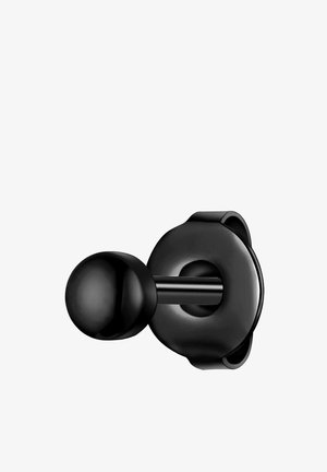 Cârlig de ușă negru cu cap sferic și corp cilindric, montat pe o bază circulară. Textură netedă și design minimalist.