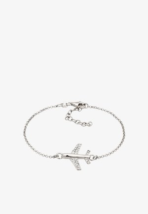 Sølv kædearmbånd med en flyvt charm prydet med klare krystaller. Designet inkluderer en hummerlås og justerbar længde.