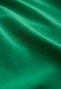 Grüner Stoff mit weichen Falten und sichtbarer feiner Struktur unter diffusem Licht.