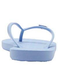 Blue flip-flop with soft, flexible straps and a textured footbed. The outsole is flat and rounded, designed for comfort and casual wear.