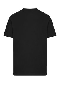 Black cotton t-shirt with a crew neck, short sleeves, and a straight cut. No patterns or accents; smooth texture throughout.